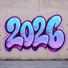 Colorful graffiti art of year 2026 on weathered wall texture