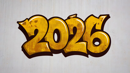 Urban graffiti style 2026 text on a weathered concrete wall