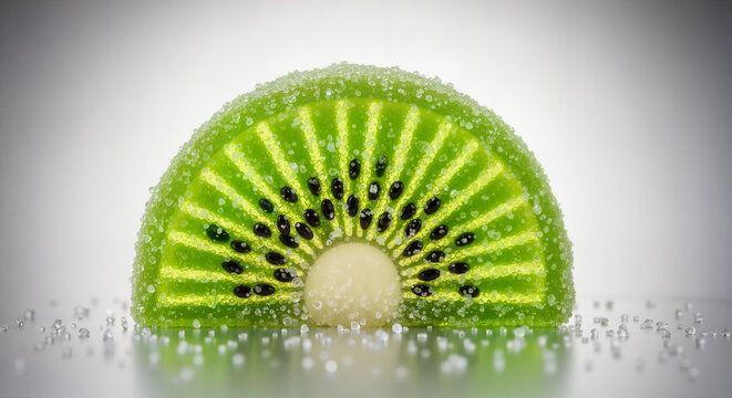 Gummy candy kiwi slice with sugar coating on white background - Fruits made from gummy candies
