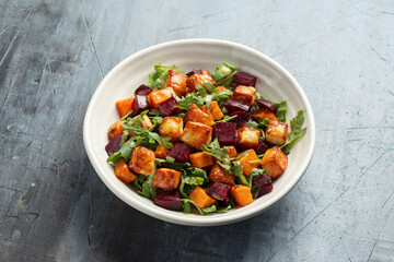Halloumi, Sweet Potato, Beet Salad. Healthy Food.