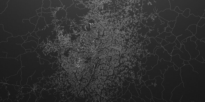 Yaounde (Cameroon) street map. The style of the map is black paper
