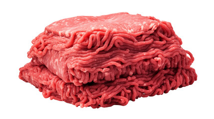 Pile of fresh ground beef isolated on transparent background, showcasing its vibrant red color and fine texture, perfect for culinary applications