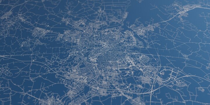 Odense (Denmark) street map. The style of the map is blue paper