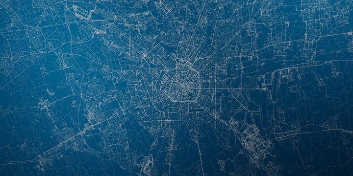 Milan (Italy) street map. The style of the map is blue lights