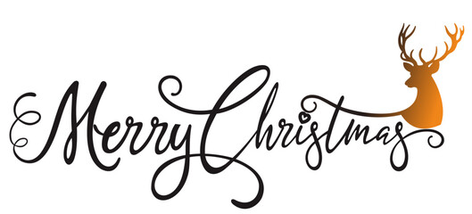 Handwritten calligraphy illustration of Merry Christmas with reindeer head decoration