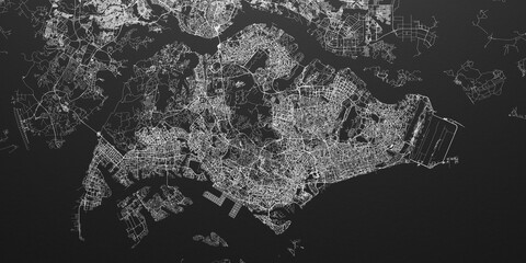 Singapore () street map. The style of the map is black paper © Hairem