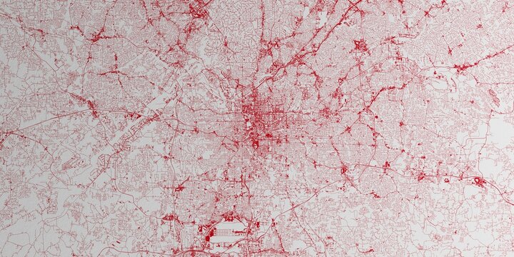 Atlanta (Georgia, USA) street map. The style of the map is red ink