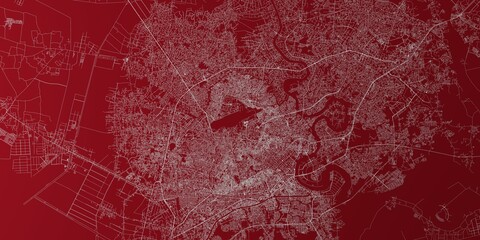 Ho Chi Minh (Vietnam) street map. The style of the map is red background