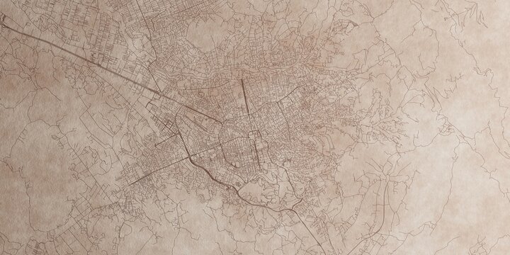 Tirana (Albania) street map. The style of the map is old paper