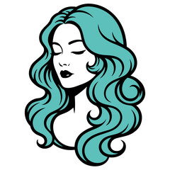 Beautiful woman with blue hair vector art illustration close eyes fashion