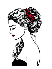 Elegant Profile of a Woman with Floral Hair Arrangement vector illustration
