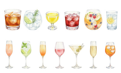 Watercolor Collection of Refreshing Alcoholic and Non-Alcoholic Drinks