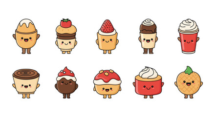 Cartoon dessert characters collection for food related designs