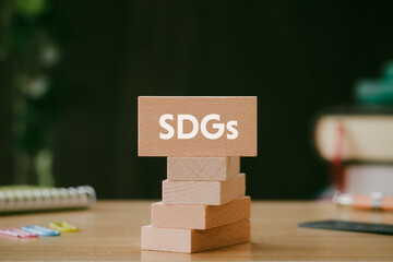 There is wood block with the word SDGs. It is as an eye-catching image.