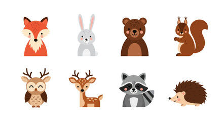 Obraz premium Cartoon forest animals illustration fox rabbit bear squirrel and others