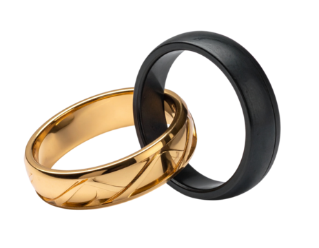 Luxury Black and Gold Couple Rings – Engagement Jewelry PNG