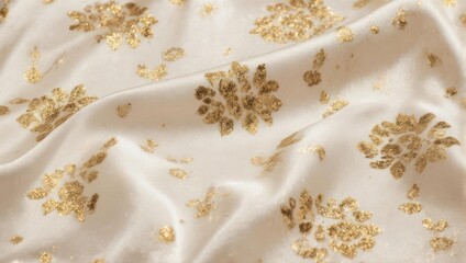 Elegant Floral Pattern on Creamy Silk Fabric.