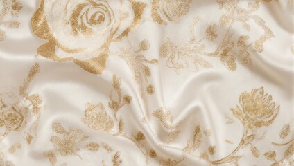 Elegant floral silk fabric with soft pastel roses and delicate folds.