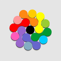 Vibrant interconnected abstract shapes in a circular arrangement