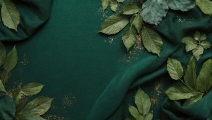 Elegant Green Foliage Arrangement on Dark Green Fabric Backdrop.
