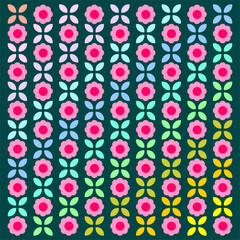 Colorful geometric flower and leaf motif