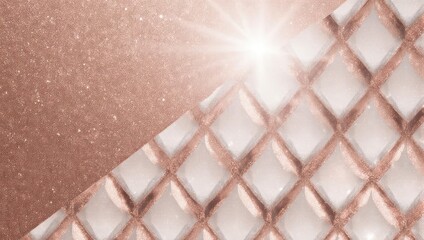 Elegant Rose Gold Glitter and Quilted Pattern Background with Light Flare.