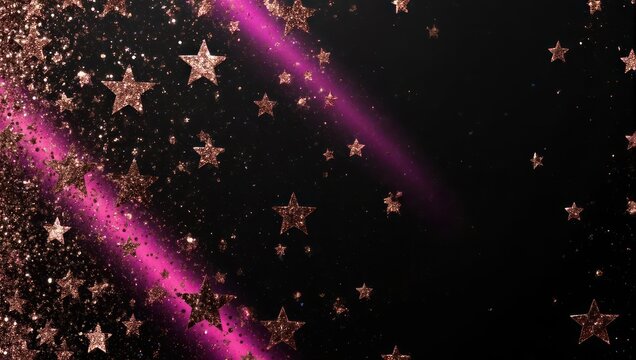 Elegant Starry Night - Pink Streaks and Golden Glitter.