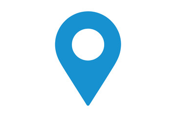 A single blue location pin with a white background in a simple design