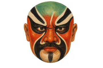 Beijing opera facial makeup expressing a character's role, traditional chinese jingju art and culture element with transparent background