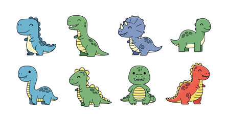 Cartoon dinosaurs set illustration colorful vector design isolated
