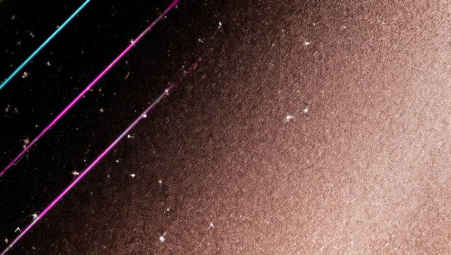 Abstract Dark Background with Diagonal Neon Light Lines and Glittering Particles.