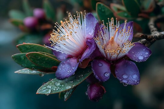 Dew-kissed fynbos blossoms in close detail high resolution picture