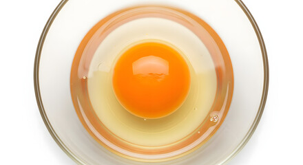Fresh cracked raw egg with yolk in a clear bowl