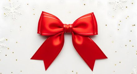 Festive red ribbon bow for holiday gift wrapping