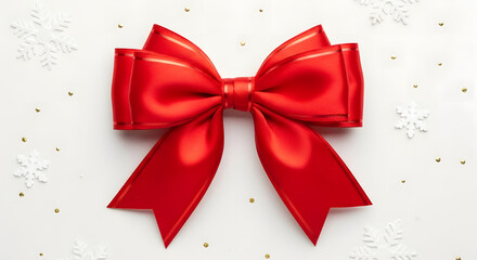 A vibrant red ribbon bow for Christmas gift wrapping