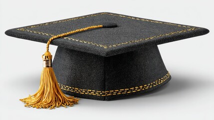 College graduation cap, isolated on white background, clean edges, photorealistic PNG perfect for academic and celebratory designs