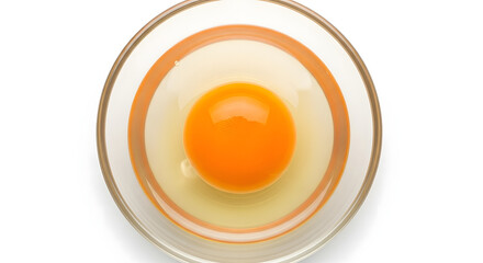 Overhead view of a raw egg in a clear glass bowl