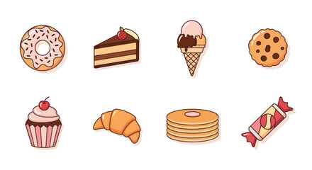 Assortment of sweet treats donut cake ice cream cookie and more