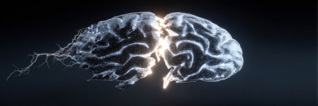 Futuristic AI Brain Displaying System Error With Signs of Machine Malfunction