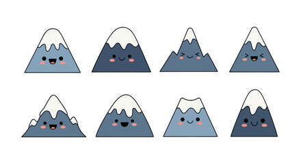 Cartoon mountain characters with snowcaps and various facial expressions