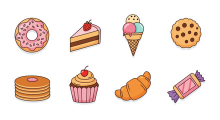 Assorted dessert icons donut cake ice cream cookie pancake cupcake