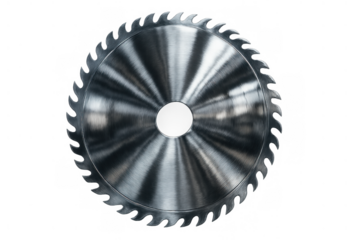Circular saw blade, made of steel, featuring sharp teeth for efficient cutting. Isolated on a transparent background