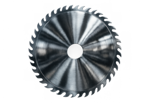 Circular saw blade, made of steel, featuring sharp teeth for efficient cutting. Isolated on a transparent background
