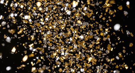 Glittering confetti explosion in gold and silver tones