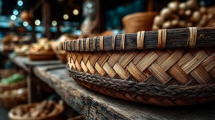 Obraz premium Macro detail of brown bamboo basket weave high resolution picture