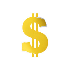 Dollar Sign Made Of Yellow Paper isolated, Yellow Torn Paper, PNG File 
