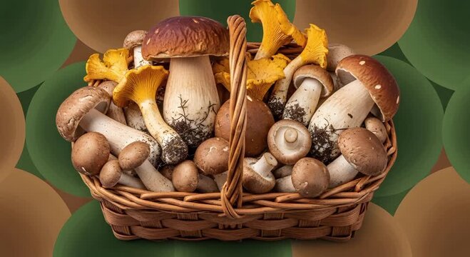A basket filled with a variety of different types of mushrooms