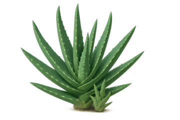 Aloe vera plant growing, natural medicinal succulent, healthy green leaves propagating, transparent background