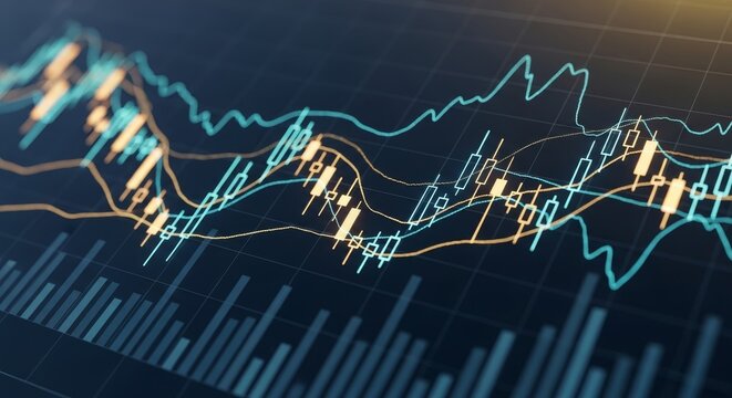 Analysis of stock market data displayed with financial chart - Powered by Adobe