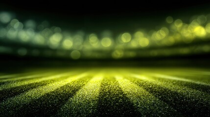 Naklejka premium Dynamic Stadium Lights Illuminate Green Pitch With Vibrant Bokeh and Space for Campaign Message